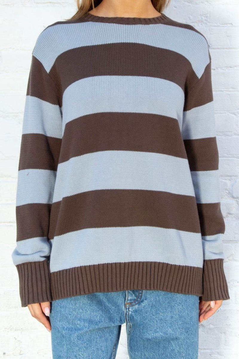 Chandail Brandy Melville Brianna Coton Thick Stripe Marron Bleu | NAG-21935195